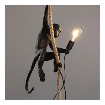 (black d) Nordic Hemp Rope Monkey Lamp Pendant Lamp Creative Cafe Industrial Style Chandelier An