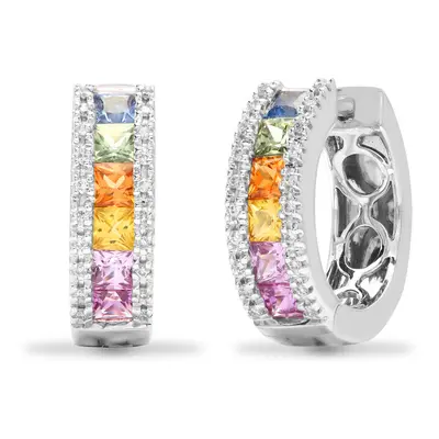 Jewelco London 18ct White Gold Claw 0.16ct Diamond and Princess Rainbow 1.37ct Sapphire Eternity