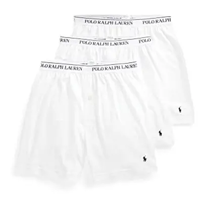 POLO RALPH LAUREN Men's Classic Fit Cotton Knit Boxers, White/Cruise Navy, Medium