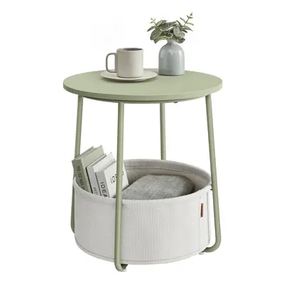 VASAGLE End Table Small Bedside Table with Fabric Basket Modern Nightstand Round Side Table for 