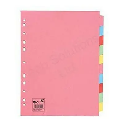 Subject Dividers Multipunched Manilla Board 10-Part Extra Wide A4 Assorted