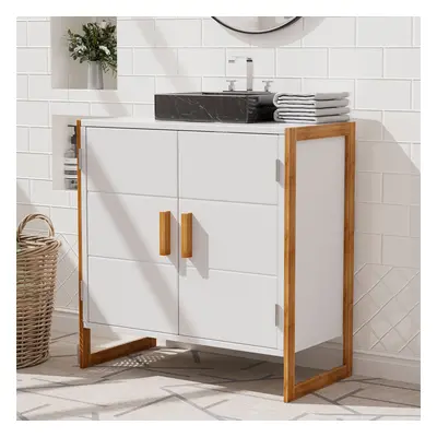 Dual-door Under Sink Cabinet Bamboo Framed