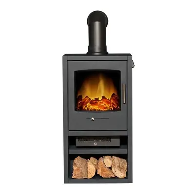 Adam Bergen Electric Stove in Charcoal Grey with Angled Stove Pipe in Black