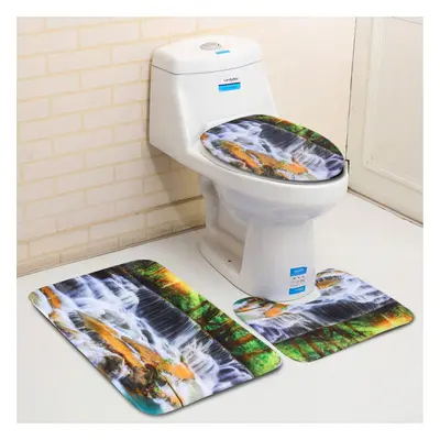 180x180CM Waterfall Printing Waterproof 3PCS Toilet Cover Mat Non-Slip Rug Set