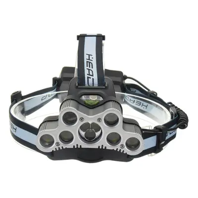 (Grey) 7xLED T6 Zoomable Headlamp Modes Torch Lamp USB Rechargeable Battery Work Lantern Outdoor