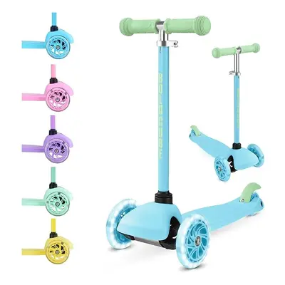 (Blue) Kids Wheel Scooter Age Years Old - Height Adjustable Toddler Wheeled Kickscooter with LED