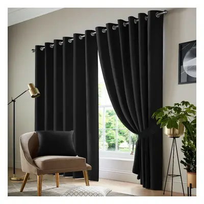 (Black , 90" Width x 90" Drop - (228cm width x 228cm drop)) Insulated Blackout Curtains Ready Ma