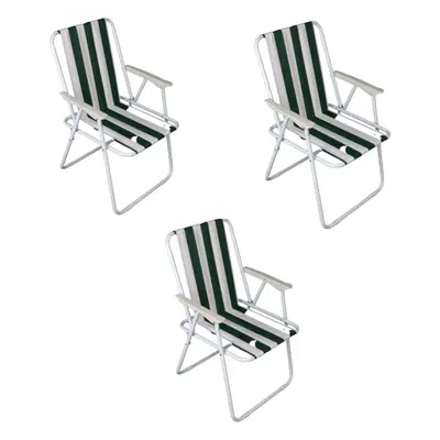 3 Pack of Folding Camping / Picnic Chair in Green and White Garden Patio