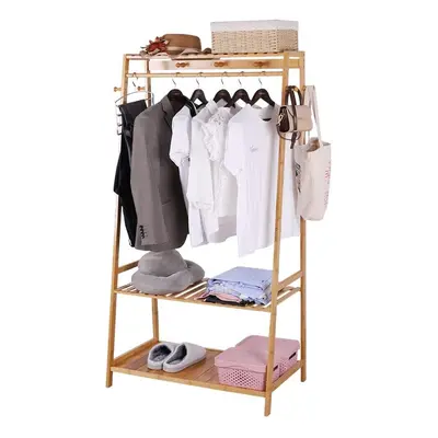 Home Bamboo Garment Rail Rack Shoes Storage Shelf Coats Hanging Stand