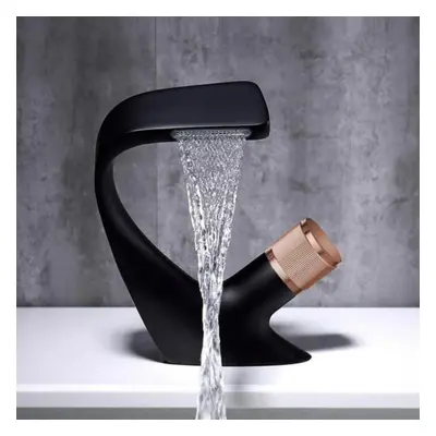 (Black) Modern Waterfall Faucet Luxury Basin Faucet Bathroom Faucet Deck Installation Sink Crane