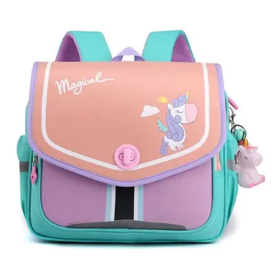 (salmon pink) Cartoon Unicorn Elementary School Backpack Flip Horizontal School Bags Lightweight