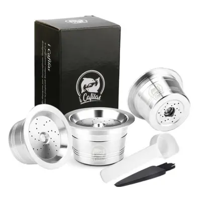 (silver, Capsule) [i Cafilas][kf-crm] Reusable Coffee Filters Capsule Pods Tamper Refillable Sta