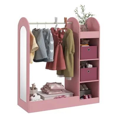 AIYAPLAY Kids Clothes Rail with Storage Shelf, Boxes, Mirror, Pink