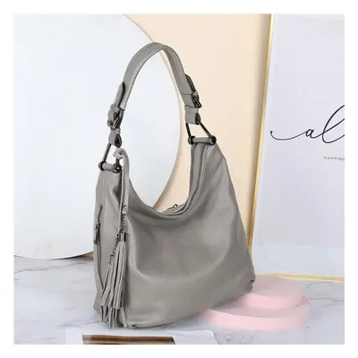 (grey) Zency Fashion Women Shoulder Bag 100% Genuine Leather Daily Casual Shopping Hobos Classic