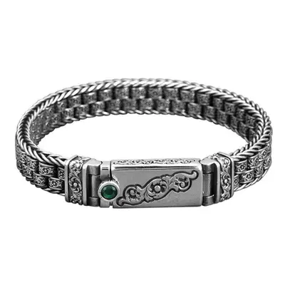 (as the picture, 18cm) New Rattan Grass Pattern Bracelet Thai Silver Men &apos;s Personality Tex