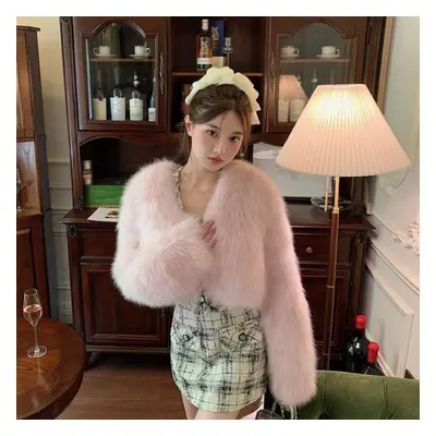 (pink, L) Fashionable Faux Fur Coat For Women Thickened Winter Jacket Short Length Autumn And Wi