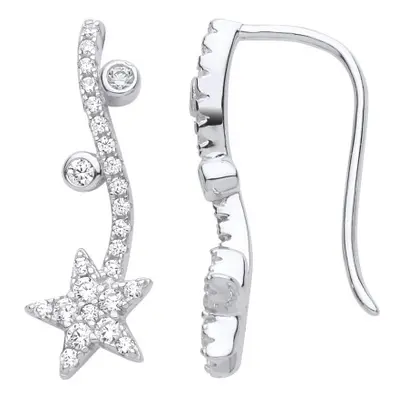 Jewelco London Ladies Rhodium Plated Sterling Silver CZ Fairy Magic Wand Star Drop Earrings - EA