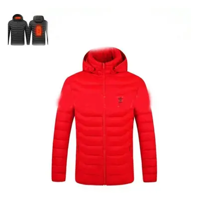 (red, 6XL) Men Heated Jackets Outdoor Coat Usb Electric Battery Long Sleeves Heating Hooded Jack