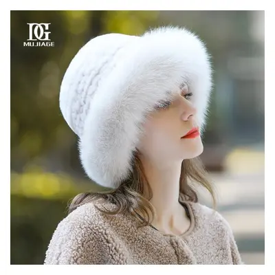 (cream, One Size(55-59cm)) Hat Female Winter Rex Rabbit Fur Woven Fox Fur Fisherman Hat Hat Wint