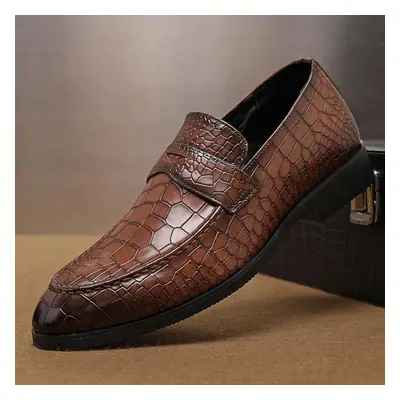 (brown, 42) New Men&apos;s Casual Dress Leather Shoes Luxury Fashion Crocodile Pattern Wedding S