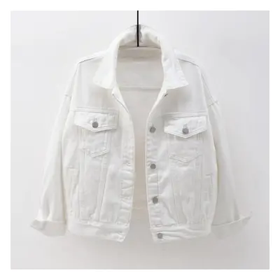 (white, M) Spring New Color Denim Jacket Women&apos;s Short Korean Loose Long Sleeve Jacket Stud