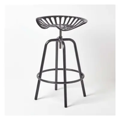 (Black) Vintage Style Metal Adjustable Tractor Seat Bar Stool