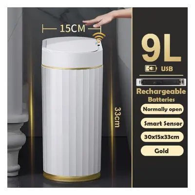 (as the picture, 9L Gold Charge) Wastebasket Narrow Smart Dump Bathroom Trash Bin Toilet Garbage