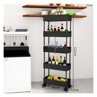 (black, 40*17*111cm) 2/3/4 Tier Slim Storage Cart Kitchen Bathroom Organizer Shelf Mobile Shelvi