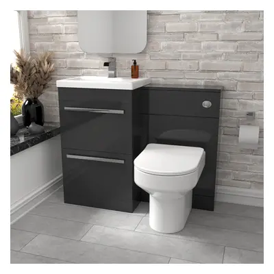 Nes Home Drawers Dark Grey Basin Vanity, WC Unit & Back To Wall Comfort Toilet