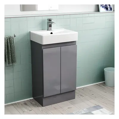 Nes Home Hinckley 450mm Freestanding Basin Vanity Unit doors Steel grey Flat Pack