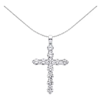 Jewelco London Silver CZ Round Stone Cross Pendant - GVX106