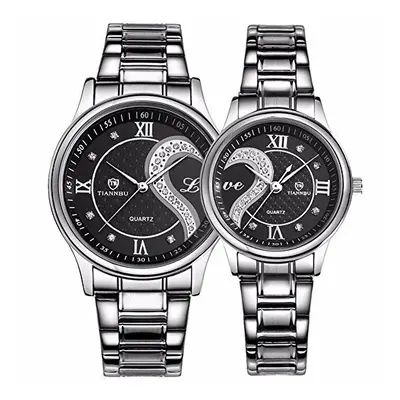 Valentines Romantic Stainless Steel His and Hers Wrist Watches,fq-102 Gifts Set for Lovers,Black