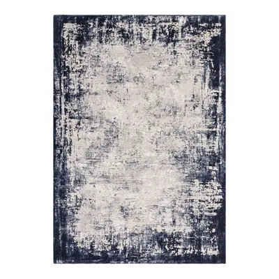 (Large 160x230cm) Kuza Border Modern Distressed Rug in Navy Blue