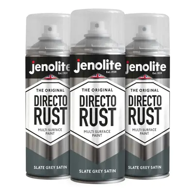 (3 x 400ml, Slate Grey) JENOLITE Directorust Satin Multi Surface Paint - For Use On Wood, Metal,