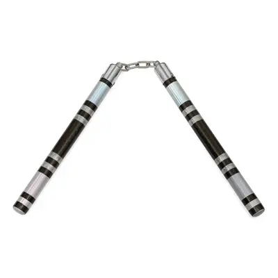 CHROME SPIRAL COMPETITION LOTUS WOOD NUNCHAKU - SILVER/BLACK NUNCHUCKS