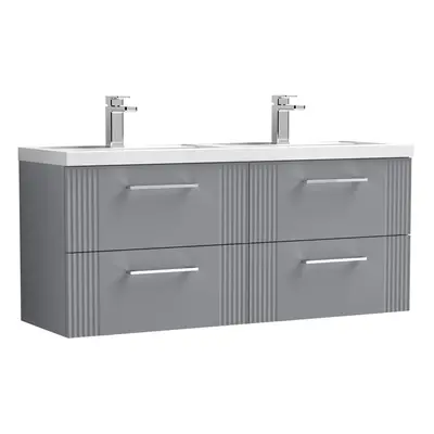 Retro Drawer Wall Hung Vanity Unit with Double Polymarble Basin - 1200mm - Satin Grey - Balterle