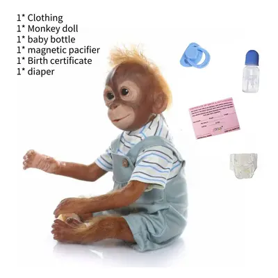 (Blue) Monkey Reborn Silicone Doll Cotton Toys Simulation In Clothing Blue Pink Gift