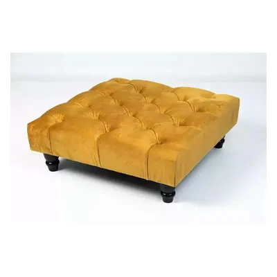 ((Mustard)) Chesterfield Upholstered Pouffe Stool 60x60x25cm