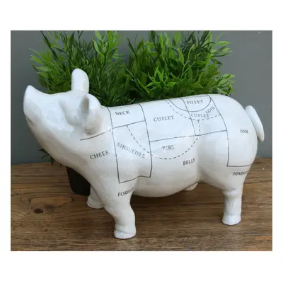 Ceramic Pig Ornament Butcher's Cuts Design Decor Gift White 32cm