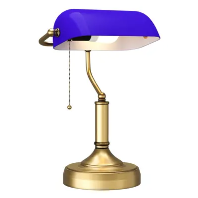 HOMCOM Banker's Table Lamp w/ Antique Bronze Tone Base, Blue