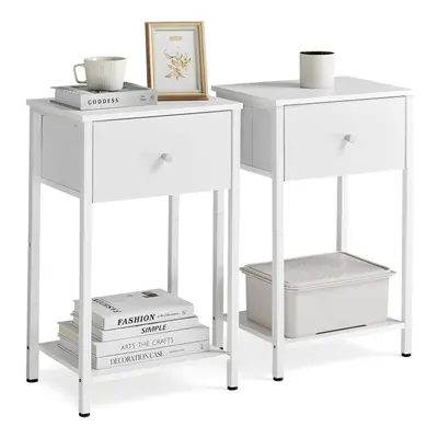 VASAGLE Nightstands Set of Side Tables with Fabric Drawer 24-Inch Tall End Tables with Storage S