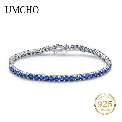 (sapphire) Umcho Real Sterling Silver Created Natural Gemstone Bracelet For Women