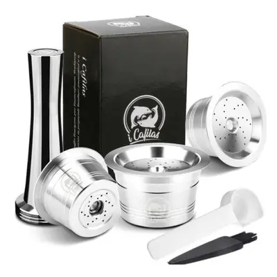 (silver, Capsule+1 Tamper) [i Cafilas][kf-crm] Reusable Coffee Filters Capsule Pods Tamper Refil