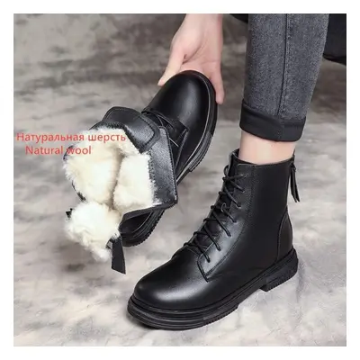 (as the picture, 42) Ankle Boots Women Winter Large Size Snow Boots Women Genuine Leather Wool N