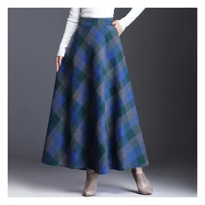 (as the picture, M) Retro Woolen Plaid Skirt For Women Autumn Winter Mid Length High Waisted A-l