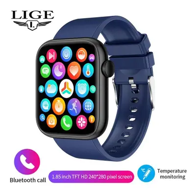 (blue, silicone strap) LIGE Body Temperature Smart Watch Women 1.85 Inch Rotary Keys Sports Brac