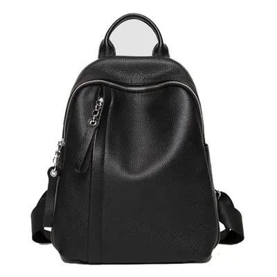 (black) New 100% Genuine Cow Leather Silver Hardware Women Backpacks First Layer Cowhide Female 