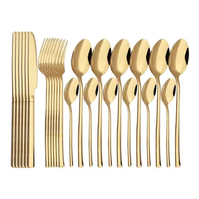 (gold) 24pcs Gold Dinnerware Set Stainless Steel Cutlery Set Knife Fork Spoon Dinner Set Kitchen