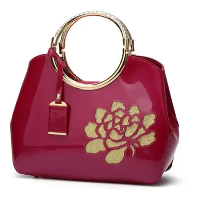 (rose red) Patent Leather Portable Women&apos;s Bag Glossy Shell Women&apos;s Bag Shoulder Diago