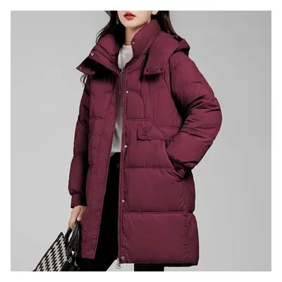 (wine red, XL) Long Coats For Women New Fashion Thick Warm Winter Women&apos;s Parkas Hooded Kor